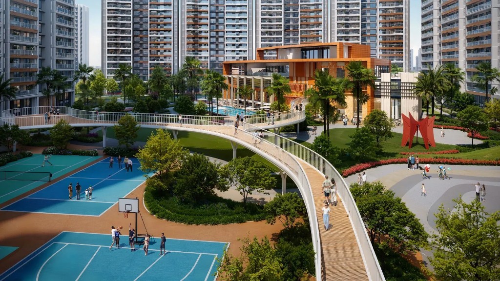 Clubhouse, swimming pool and skywalk at The Prestige City