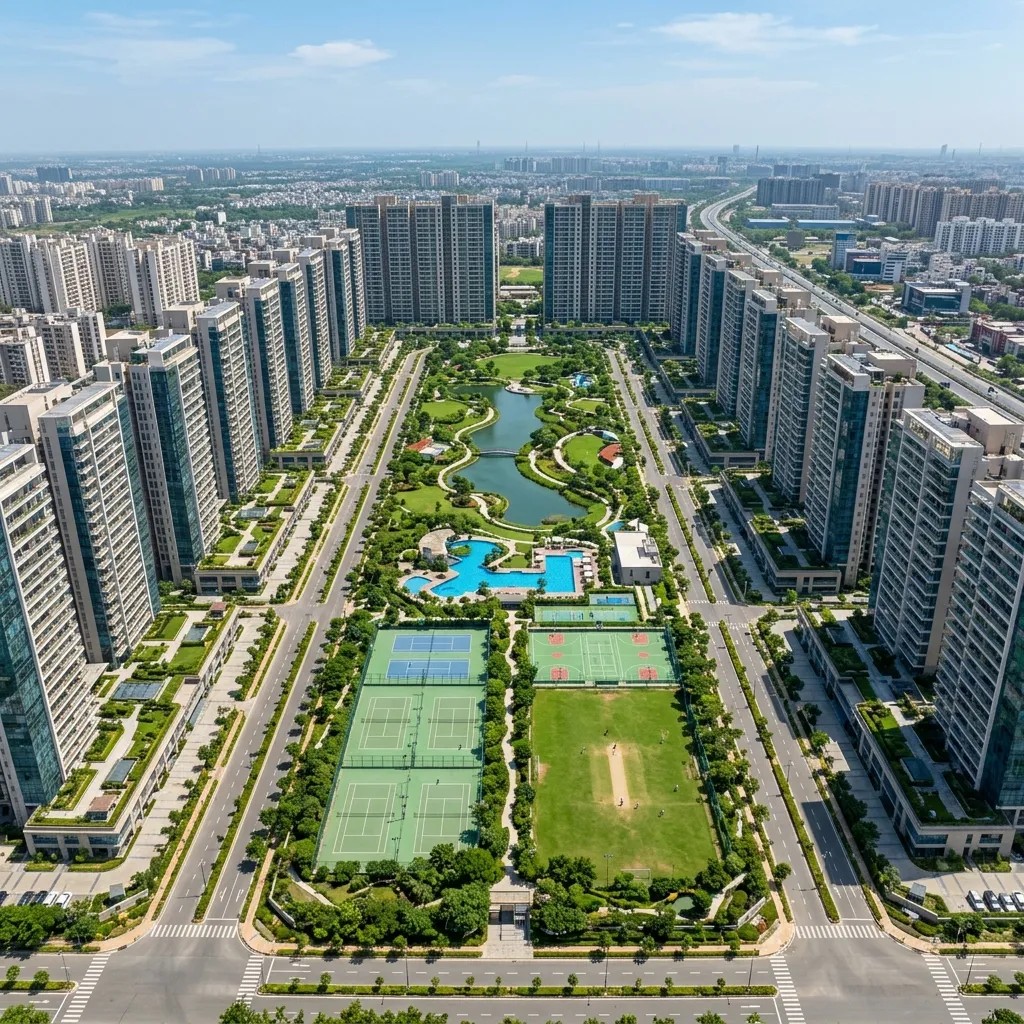 The Prestige City Indirapuram master plan aerial view